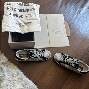 Golden Goose Black and Silver Glitter Sneakers